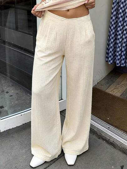 Siren Gaze Women's Solid Color High Waist Wide Leg Loose Casual Pants
