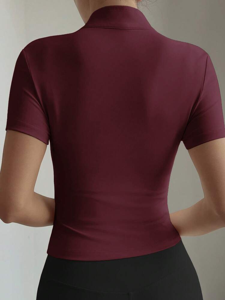Green Zip-Up Fitted Short Sleeve Stand Collar T-Shirt Jacket, Suitable For Summer & Spring
