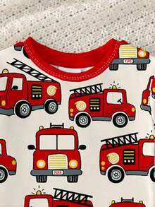 TaviRue 红色、温暖、舒适、消防车儿童精选系列、日常基本款、快乐的孩子、适合孩子的柔和色彩、骑行者风格、家庭旅行、快乐的日子、我爱妈妈，我爱爸爸，可爱的家、酷酷的孩子、男婴宽松睡衣套装、适合夏季 - 彩色 - 查看 3