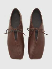 CUCCOO BIZCHIC French Retro Square Toe High Vamp Lace-Up Shoes Women's Spring New Leather Thick Heel Grandma Shoes Commuting Versatile Small Leather Shoes - Brown - View 1