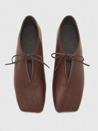 CUCCOO BIZCHIC French Retro Square Toe High Vamp Lace-Up Shoes Women's Spring New Leather Thick Heel Grandma Shoes Commuting Versatile Small Leather Shoes