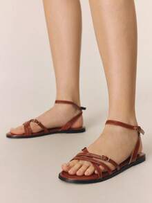 Styleloop Ladies Buckle, Decoration, Flat Sandals, Holiday Atmosphere, Summer Wear, Travel Essentials - Brown - View 3