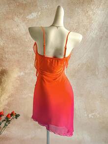 Soleia 大码女士渐变橙色水钻花卉荷叶边迷你连衣裙，适合度假、约会、下午茶、海滩、邮轮、海岛度假、城市旅行、音乐节、波西米亚风度假、派对等场合，可内穿或外穿，沙滩套装 - 彩色 - 查看 7