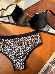 Bare Chapter 2pcs Leopard Print Women's Underwire Bra Set - Multicolor - View 9