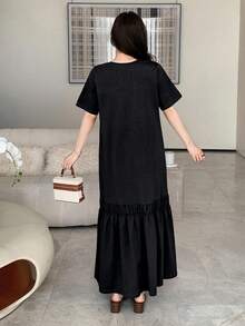 DAZY Spring & Summer Loose Business Casual Fashion Office Wear T-Shirt Dress For Women - Black - View 5