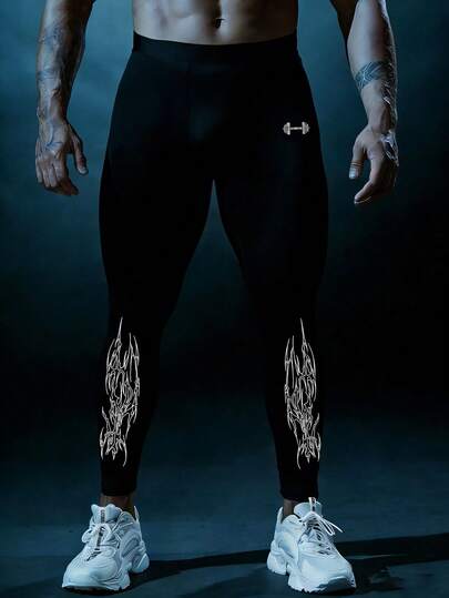 Manfinity Sport PWRUP Men's Barbell Print Tight Fit Workout Leggings