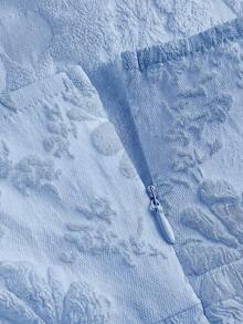 Girlism Tween Girls Blue Jacquard Halter Bow Elegant Dress - Blue - View 5