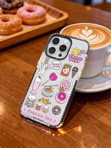 TOM & JERRY X SHEIN Tom And Jerry Foodie Sticker Bomb Phone Case, Clear TPU Soft Case With Black Bumper, Shockproof Protective Cover, Cute Cartoon Graffiti Print For Sweet Snack Lovers, Daily Use & Birthday Gift,Etc. Covers,Compatible With IPhone Case - Clear - View 2