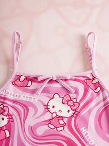 HELLO KITTY AND FRIENDS | SHEIN 少女时尚卡通印花无袖连衣裙，夏季 - 彩色 - 查看 3