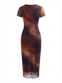 Ellevyn Vestido midi elegante de mujer con cuello redondo, plisado y cintura con efecto teñido anudado, adecuado para fiestas y reuniones - Multicolor - Ver 2
