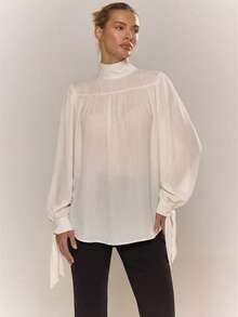 MUSERA Funnel Neck Drapey Woven Blouse Winter Autumn Cosy Cute Casual Night Out Date Night New Year Party - Cream - View 5