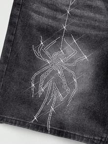 ROMWE MEN Men's Five-Pointed Star Distressed Denim Shorts - Black - View 5