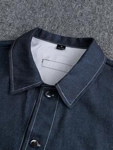 PAVTROS Men's Casual Front Button Long Sleeve Denim Effect Jacket And Pants Set - Blue - View 3