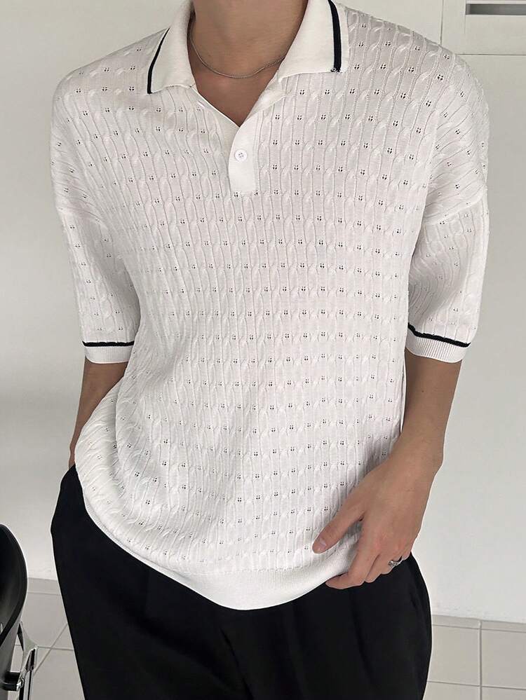 Men's Knit Top With Contrast Color Collar And Cuffs, Summer