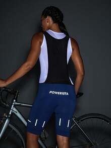 Powerista Mono informal de mujer con bloques de color y estampado de letras para uso diario y ciclismo - Azul - Ver 5