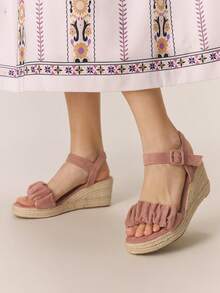Styleloop Women Shoes Apricot Hollow Hemp Rope Straw Shoes Pointed Toe Heel Platform Strap Sandals, Bohemian Vacation Atmosphere, Summer Wear, A Must For Travel - Baby Pink - View 3
