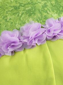 SHEIN 3pcs/Set Baby Girl Sequin Floral Print Bodysuit With Wings And Headband - Green - View 7