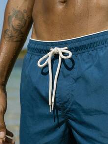 Horizaway Men's Swimming Trunks Drawstring Waist Front Tie Pocket Double Side Plain Color Resort Casual - Blue - View 5