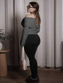 Lupita Cardoza Sweater Pullover Wanita Kasual Warna Polos dengan Lipatan di Bahu, Musim Gugur - Grey - View 2