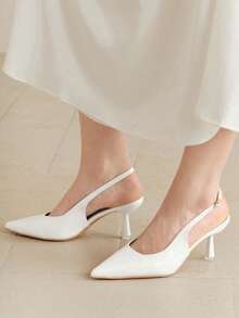 2025秋冬新款女士法式细跟露跟高跟鞋，尖头白色，百搭仙气单扣设计，优雅休闲舒适，猫跟鞋，高跟鞋，精致优雅 - 白色 - 查看 3