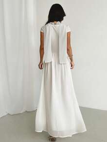 Firerie Women's Elegant White Summer Dress,Vacation Resort Beach Scoop Neck Flowy Sleeve A-Line Midi Chiffon Formal Wedding Guest Chic Minimalist Fashion - White - View 5