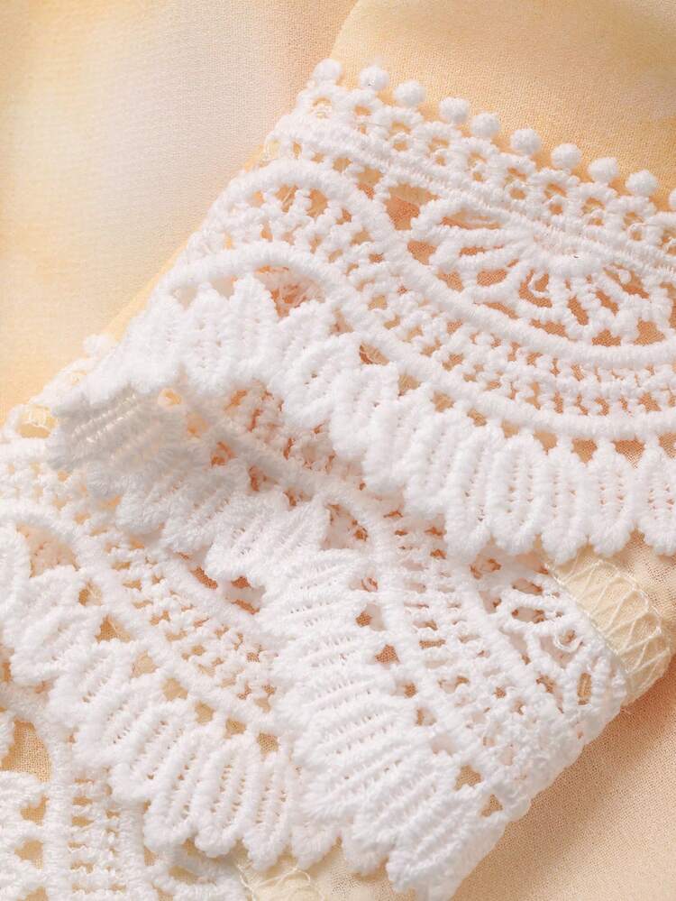 Women's Tie-Dye Fabric Mandarin Collar Lace Patchwork Shirt And Long Skirt 2-Piece Vacation Set