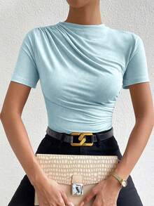 VaVaBold Body casual de verano de unicolor con fruncido - Azul - Ver 4