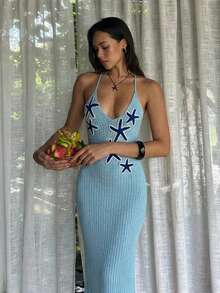 Aloruh Đầm slip hoa móc thủ công ôm sát dành cho nữ, thích hợp cho buổi hẹn hò lãng mạn và kỳ nghỉ biển, mùa xuân/hè. - Màu xanh lam - Xem 10