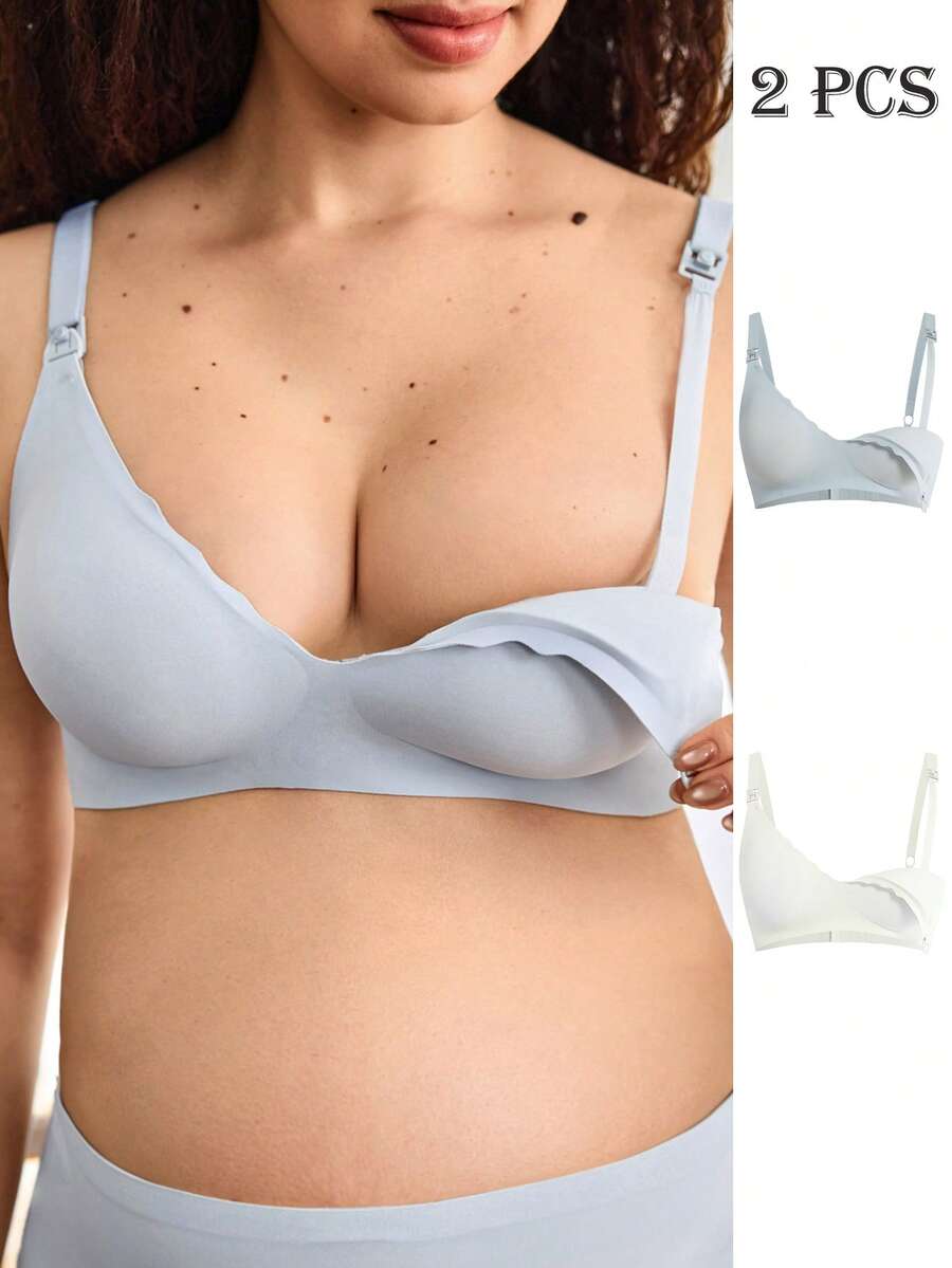 Moonlight&Mama 2pcs Maternity Comfortable Solid Color Wireless Bras - Multicolor - View 1