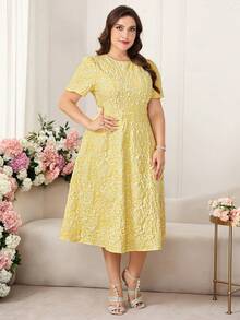 Ellevyn Gold,Summer,1920s Flapper,Elegant,Wedding Plus Size Women's Dresses,Short Sleeve Mid-Length Spring & Summer Yellow Graduation Outfit Carnival Costume - Multicolor - View 4