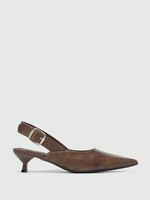 CUCCOO BIZCHIC Women's Pointed Brown PU Metal Buckle Slingback Stiletto Temperament Commuting Fashion Wear High-Heeled Sandals Spring Shoes - Brown - View 2