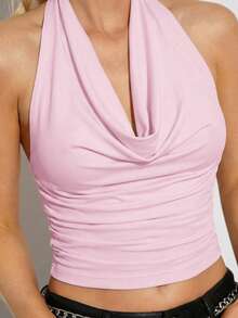 Easelle Women's Sleeveless Top, Light Pink High Collar Blouse - Baby Pink - View 6