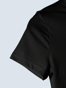 银色大唇印花休闲修身短款圆领 T 恤 - 黑色 - 查看 5