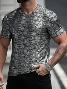 Manfinity Roughcore Men's Shiny Metallic Printed Short Sleeve Shirt, Spring/Summer - Black - View 7