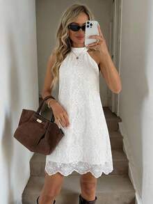 Easowa 女士度假蕾丝时尚吊带连衣裙 - 白色 - 查看 3