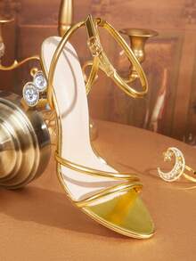 CUCCOO TILAWA Women Shoes Classic Simple, Fashionable Women's High-Heeled Sandals Strap Combination Big Shiny Rhinestone Heterosexual High-Heeled Sandals Dating Afternoon Tea Banquet Party Sexy Wear - Gold - View 7