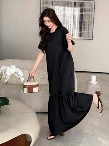 DAZY Spring & Summer Loose Business Casual Fashion Office Wear T-Shirt Dress For Women - Black - View 3