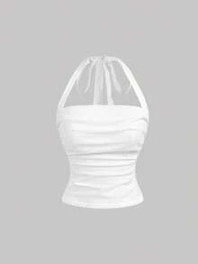 SHEIN MOD 3件套女士夏季休闲/通勤/度假印花褶皱扭结前开襟吊带背心，复古印花上衣，休闲，外出上衣，海滩，春假，夏季上衣，度假，假日 - 彩色 - 查看 6