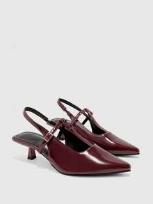 CUCCOO BIZCHIC 女士通勤高跟鞋，带搭扣 - 酒紅色 - 查看 7