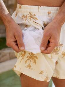 Manfinity Swimmode Men's Tropical Print Casual Beach Shorts - Beige - View 3