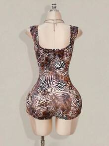 SHEIN ICON Women's Fashionable Sexy Animal Print Bodycon Romper - Multicolor - View 2
