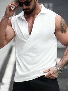Manfinity Homme 男士白色宽松背心，百搭内搭或外穿，成熟休闲运动风日常通勤装，适合送给男友/老公，情侣装。 - 白色 - 查看 5