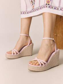Styleloop Giày sandal đế xuồng cao gót cho nữ, giày espadrille mũi tròn chống thấm nước, phong cách Bohemian, retro Mỹ, phong cách nghỉ dưỡng, lễ hội âm nhạc Coachella, trang phục dự tiệc, trang phục ngày lễ, đồ dùng cần thiết cho chuyến du lịch. - Hồng - Xem 7