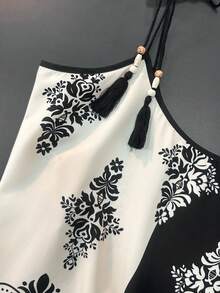 GlowEve CURVE Plus Size Women's Printed Loose Asymmetrical Hem Tassel Tie Casual Vacation Camisole, Spring/Summer - Multicolor - View 5