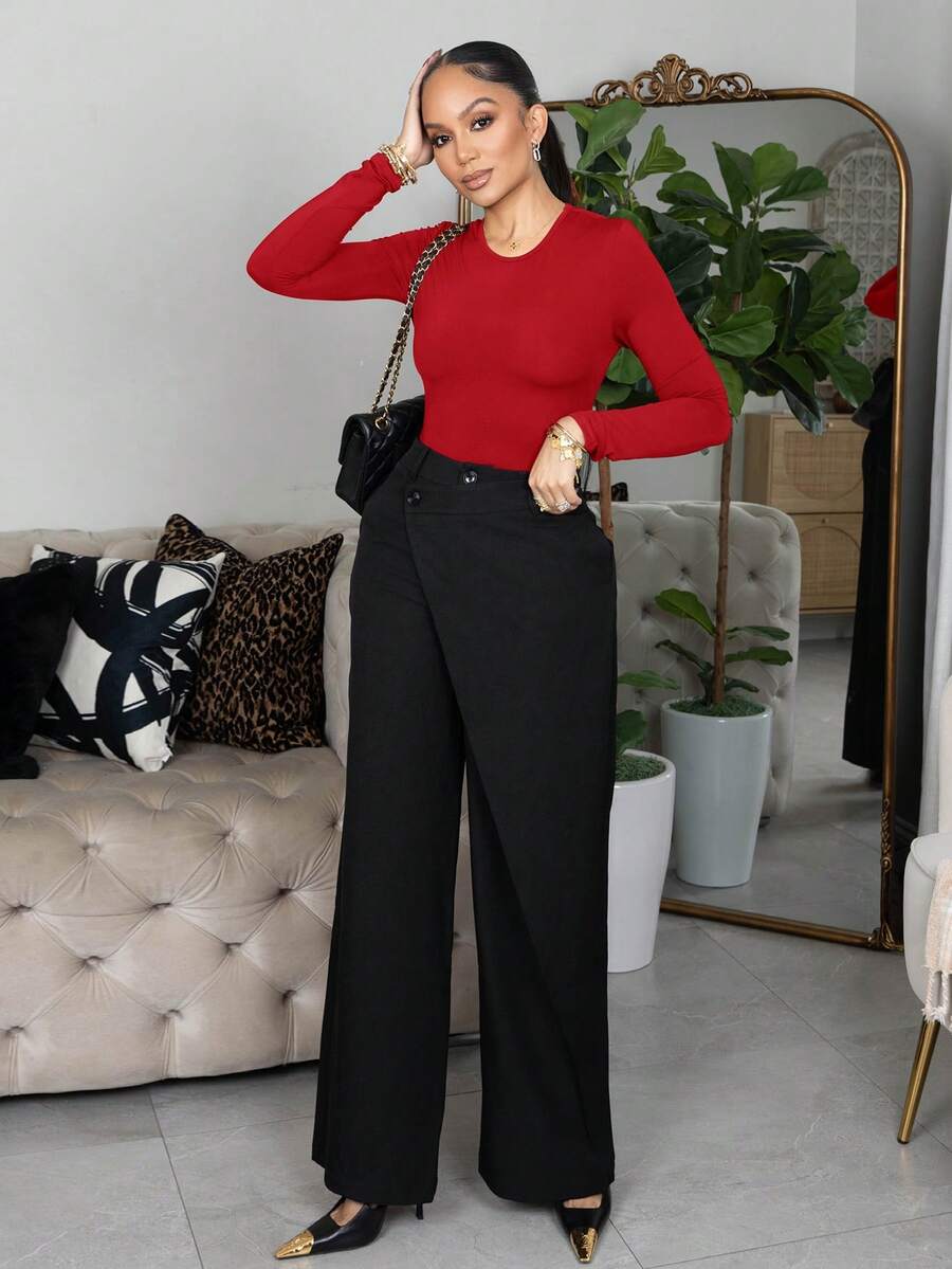 Melissa Matos Bodysuit Wanita Slim Fit Polos untuk Musim Semi, Wanita Bertubuh Mungil - Merah - View 1