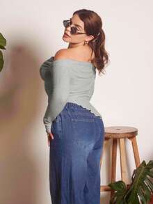 Lupita Cardoza Y2K Grunge 露肩不对称下摆 T 恤 - 淺灰色 - 查看 2