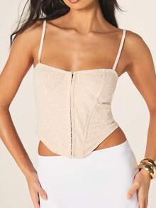 MISSGUIDED Lace Strapless Bustier Corset Top With Front Zipper Closure And Thin Adjustable Straps For Summer Evening Night Out Occasions Beige Elegant Sexy - Multicolor - View 5