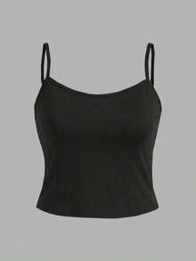 SHEIN EZwear 黑色休闲露脐性感吊带背心，修身大码女款，夏季 - 黑色 - 查看 1