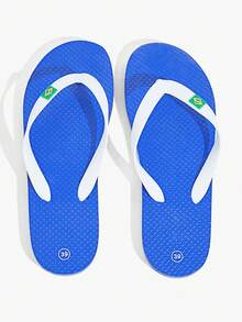 Grefit Color Matching Printed Flat-Bottomed Beach Flip-Flops, Suitable For Indoor And Outdoor Wear, Beach T-Slippers, Light And Comfortable, Non-Slip, Suitable For Outdoor Walking, Street Fashion, Multi-Functional Flat-Bottomed Slippers, Suitable For Indoor And Outdoor Wear, Tropical Style In Vacation Season, Solid Color Design, Suitable For Spring And Summer, Back-To-School Season Beach Outfit Flip Flops - Rio Clear Sky Blue White - View 5
