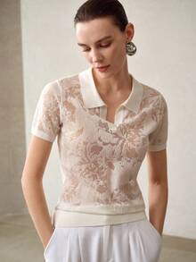 MOTF PREMIUM POINTELLE KNIT SOLID V-COLLAR KNIT TOP - White - View 4